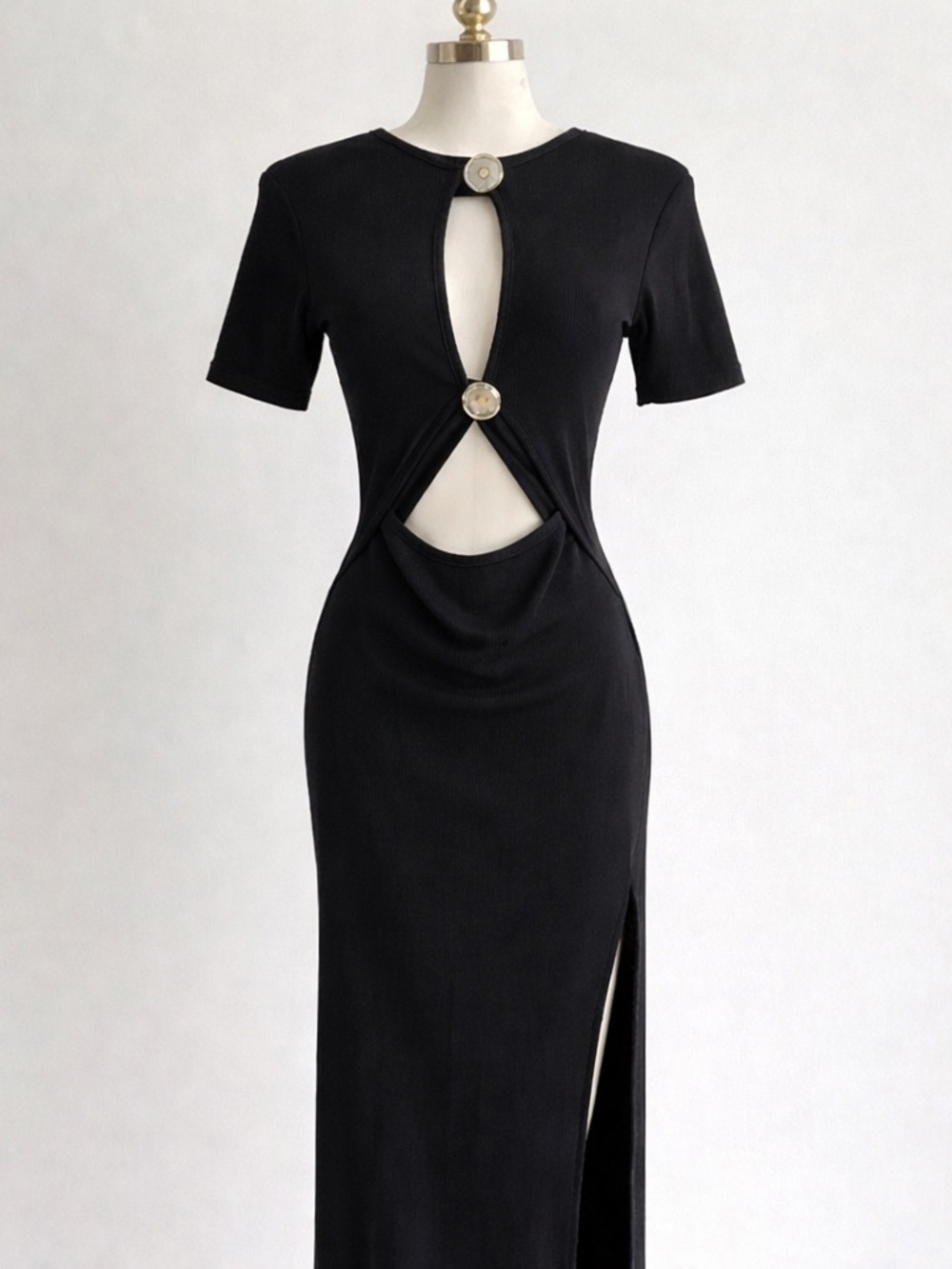 Christopher Esber Black Midi Dress with Glass Buttons